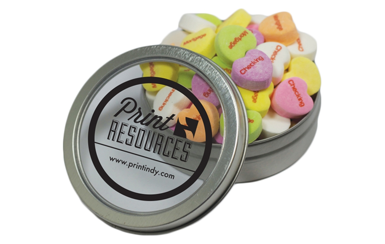 Short Round Tin with Conversation Hearts Short Round Tin with Conversation Hearts